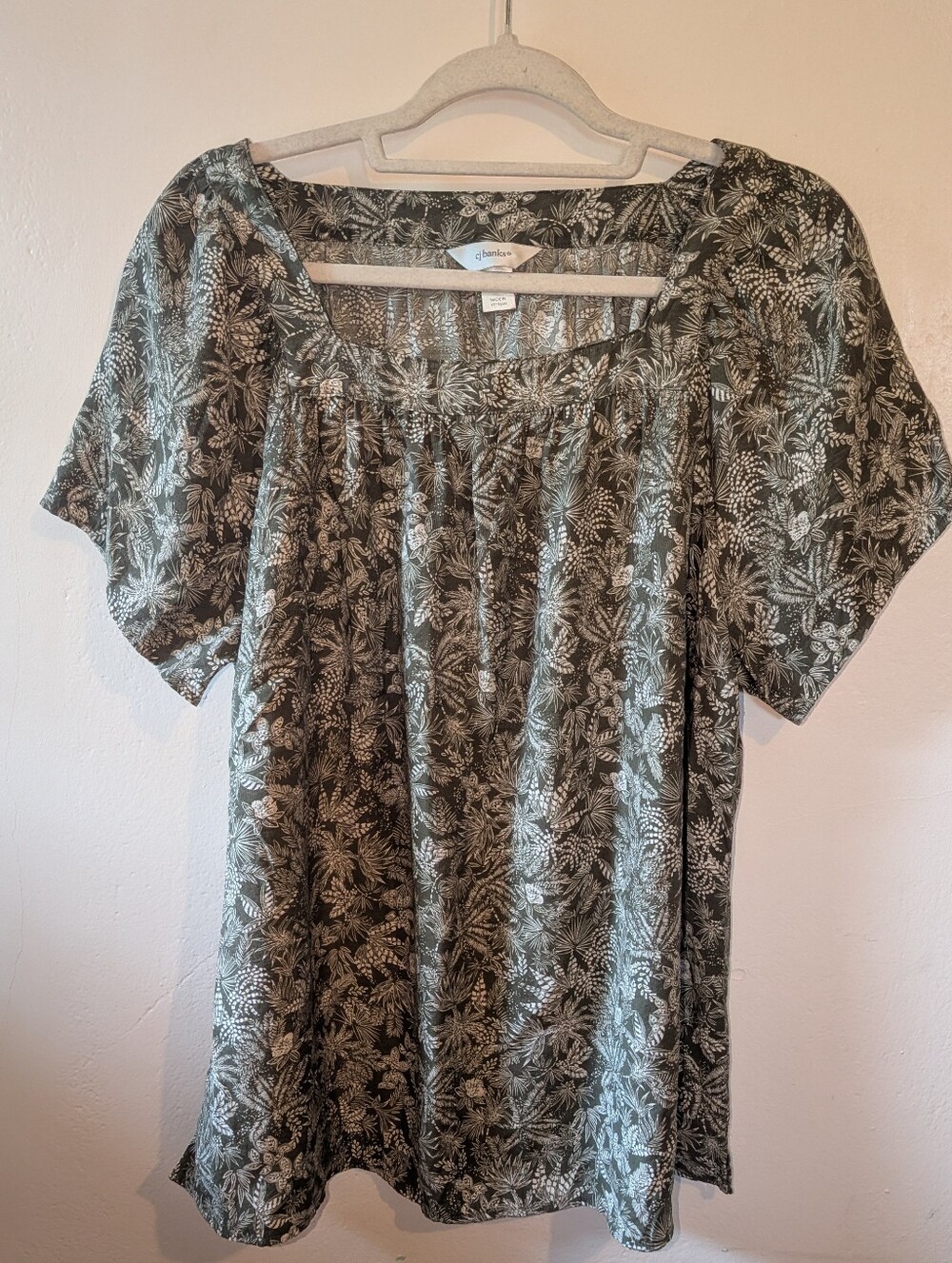 CJ Banks Green Floral-Print Short Sleeve Tunic Size 1X